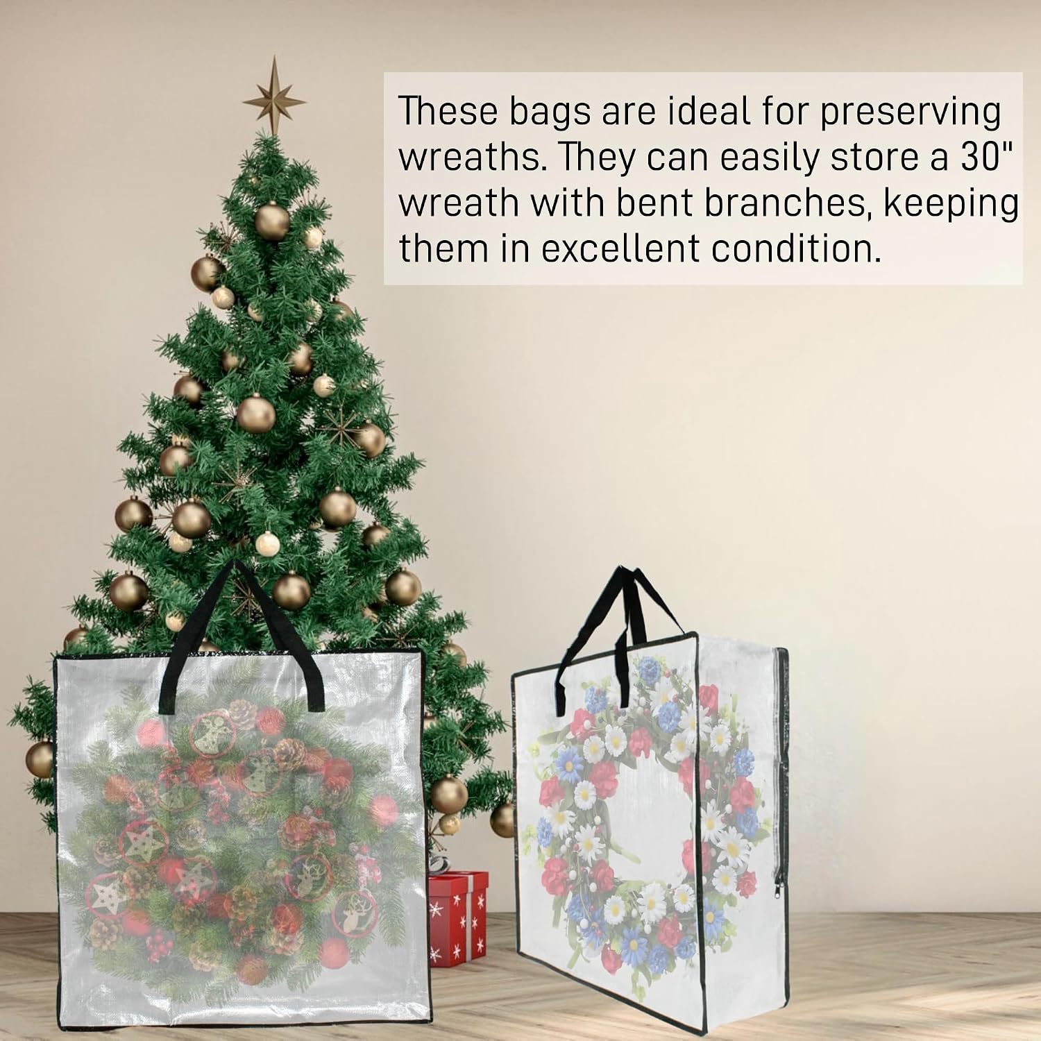 3 Pack Clear Bags with Zipper and Handles. Halloween Christmas Wreath Storage. Gift Bag Organizer. Moving Boxes Alternative. Under the Bed Storage - Image 4